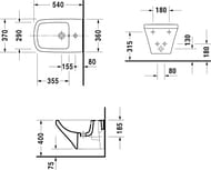 Биде подвесное DURAVIT DuraStyle 370х540 отв. под смес., с переливом 2287150000