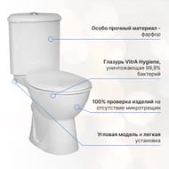 Унитаз-компакт угловой Vitra Arkitekt (360х760х815) с сиденьем,антиб. покр.,гориз. вып.9754B003-7200