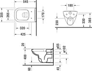 Унитаз подвесной DURAVIT D-CODE 355х545х360 безободковый,с сиденьем без автом. опуск. 25700900002+0067310000