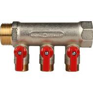 Коллектор STOUT с шаровыми кранами 3/4", 3 отвода 1/2" (красные ручки) SMB 6200 341203