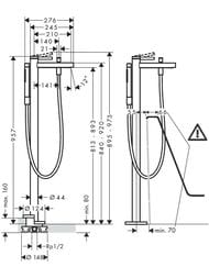 Чертёж Смеситель Hansgrohe Finoris 76445700 для ванны, однорычажный, напольный, матовый белый