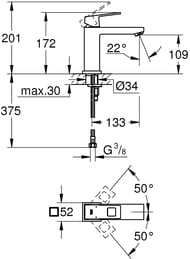 Смеситель Grohe Eurocube 23446000 для умывальника на одно отверстие, однорычажный, гладкий корпус