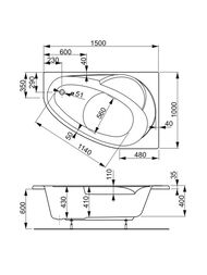 Ванна акриловая VAGNERPLAST FLORA 150 R (1500х1000х430) угловая, правая VPBA151FLA3PX-04