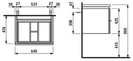 Тумба под умывальник Laufen CASE for Living 4.0121.2.075.463.1 (645х475х460) подвесная, 2 ящика, белая матовая