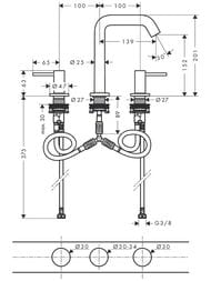 Смеситель Hansgrohe Tecturis S для умывальника, двухзахватный на 3 отверстия, шлиф. бронза 73330140 — изображение 3