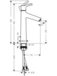 Чертёж Смеситель Hansgrohe Talis S 72031000 для раковины, однорычажный, с донным клапаном, хром