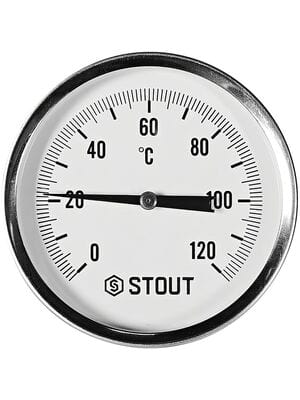 Термометр биметаллический STOUT 0-120*, D80мм, 1/2