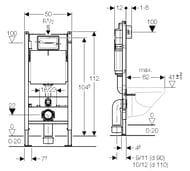 GEBERIT Duofix H112 90/110 Инсталляция для унитаза 458.103.00.1 с попереч.планкой, крепление к стене