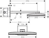 Верхний душ Hansgrohe Rainmaker Select 460 2jet (466х300) встраиваемый, хром/черный 24005600