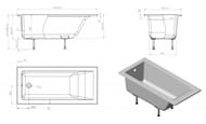 Ванна пристенная Astra-Form Нейт 01010053 (1500х700х660) иск. камень, с ножками в комплекте,RAL