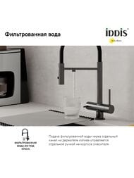 Смеситель Iddis ACE для кухни, с каналом для фильтрованной воды, гибкий излив, графит ACEGMFFi05
