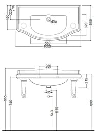 Раковина подвесная Kerasan Retro 105001*0  1000х545х215, перелив, без отверстия под смеситель, белый