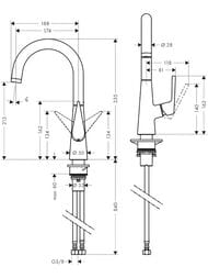 Чертёж Смеситель Hansgrohe Talis M51 для кухни 220 поворотный излив 1jet хром 72814000