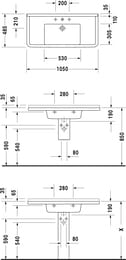 Умывальник DURAVIT STARCK 3 1050х485х225 отверстие под смеситель, перелив 0304100000