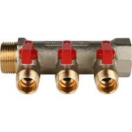 Коллектор STOUT с шаровыми кранами 3/4", 3 отвода 1/2" (красные ручки) SMB 6200 341203