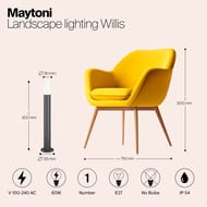 ����������� ���������� Maytoni Willis (������) O418FL-01GR1, E27�1 60�� IP 54, �����