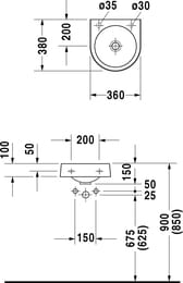 Рукомойник DURAVIT ARCHITEC 360х380х150 намеченное отверстие под смеситель слева 0766350000