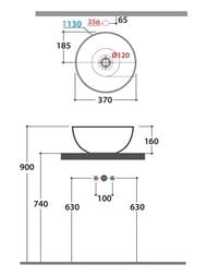 Раковина-чаша Globo T-Edge B6T37BI 370х160мм, накладная, без перелива, без отв. под смеситель, белая — изображение 3