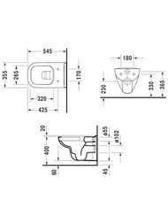 Унитаз подвесной DURAVIT D-CODE 355х545х360 безободковый, без сиденья, цвет: белый 25700900002 — изображение 2