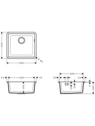 Чертёж Мойка из гранита Hansgrohe S51 43431380 (500х450) под столешницу, серый бетон