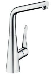 Смеситель Hansgrohe Metris M71 для кухни 320мм вытяжной излив 1 тип струи хром 14821000 — миниатюра 1