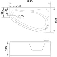 Гидромассажная угловая ванна Gemy G9046-II K R (1710х990х680) аэромассаж, вставка из прозрачн.стекла