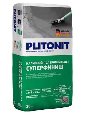 Ровнитель минеральный PLITONIT СуперФиниш быстротвердеющий самовыравнивающийся суперфинишный, 20кг