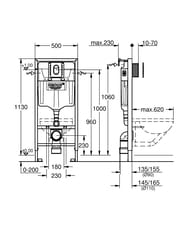 Инсталляция для подвесного унитаза Grohe Rapid SL 1,13 м, смывная панель, хром 39504000