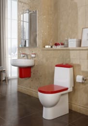 Унитаз компакт Sanita Luxe BEST Comfort (640x340x770) сиденье из дюропласта, микролифт, белый/красный WC.CC/Best/2-DM/RED.G/S1