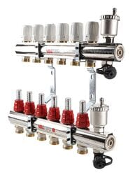 Уценка! Коллекторная группа VALTEC  4 вых., 1"х3/4" с расходомерами, латунь никел. VTc.596.EMNX.0604 - уценка. — миниатюра 1