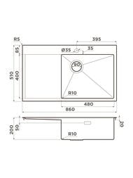 ����� Omoikiri AKISAME 86-GB-R Side (860�510�200) ���� ������, ������ �������, ������ 4997044