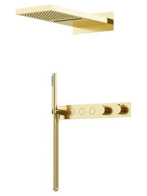 Душевой комплект SANCOS Linn SC9023BG c термостатом, внутр.частью, верх./руч. душем, браш. золото