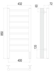 Полотенцесушитель TERMINUS Аврора П8 (ШВ:400х850) электро, нерж.сталь, quick touch, правый