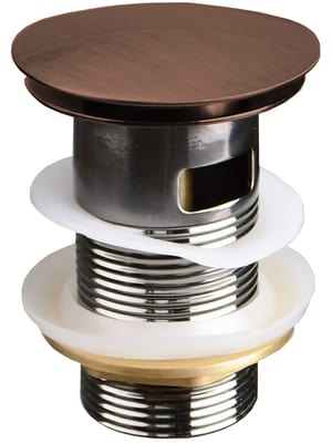 Донный клапан Click-Clack c большой кнопкой, c переливом, red bronze