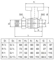 Кран шаровый Oventrop Optibal 1/2"ВН DN-15 с американкой, 16 бар, удлиненная ручка, 1075704