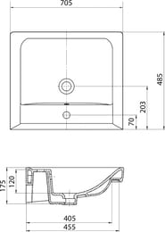 Раковина Aquaton Тигода 70 1WH302083 700x480x190 мм, перелив, отверстие под смеситель, белая