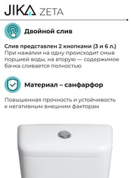 Унитаз компакт Jika ZETA (360х787х670) вертикальный выпуск, 3/6 л смыв,белый 8.2539.7.000.242.1