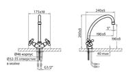 Смеситель для кухни VARION Armaturen РЕТРО 1246 22 2 керамическая кран-букса, высокий излив