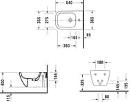 Биде подвесное DURAVIT HAPPY D.2 365х540х285 отверстие под смеситель, перелив 2258150000