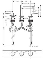 Смеситель Hansgrohe Metropol 74514000 на раковину на 3 секции с клапаном, излив 110 мм, ручка-петля — изображение 3