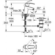 Набор смесителей Grohe Eurosmart 2015 для ванны и раковины, с душевым гарнитуром, хром 124446