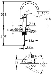 Смеситель Grohe Eurosmart 33202003 для кухни, высокий С-образный излив, однорычажный, цвет: хром