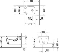 Биде подвесное DURAVIT ME by Starck 370х570х295 с отверстием под смеситель 2288150000