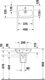 Рукомойник DURAVIT DuraStyle 450х335х115 отверстие под смеситель, без перелива 0708450000