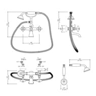 Смеситель для ванны Devon&Devon White Rose UTWR733CR настенный, с душевым гарнитуром,  хром/белый