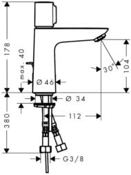 Чертёж Смеситель Hansgrohe Talis Select E 71750000 для раковины,однорычажный, со сливным гарнитуром, хром