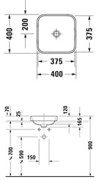 Раковина DURAVIT HAPPY D.2 PLUS 400х400 шлифованная, накладная, белый/антрацит матовый 2359406100