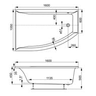 Ванна акриловая VAGNERPLAST VERONELA OFFSET 160 L (1600х1050х450) угловая, левая VPBA160VEA3LX-04