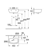 Мини-умывальник Grohe Bau Ceramic 39424000 подвесной (453х151х354)