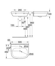 Умывальник Grohe Euro Ceramic 39335000 подвесной (595х149х482)